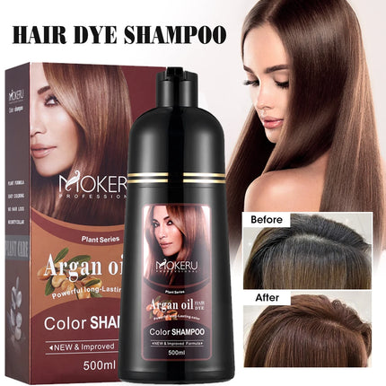 Mokeru Argan Oil Natural Long Lasting Black Brown Permanent Hair Dye Shampoo For Gray Hair Caramel Coffee Magic Fast Color Dye