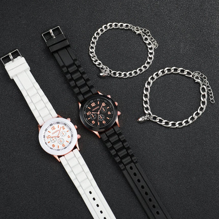 4Pcs/Couple Set Fashion Silicone Strap Quartz Watch Magnetic Heart Bracelet