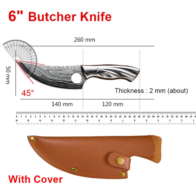 Butcher Boning Knife Hand Forged Blade Kitchen Knives Cleaver Meat Fruit Fish Slicing Knife Chef BBQ Cooking Knife Steel Handle