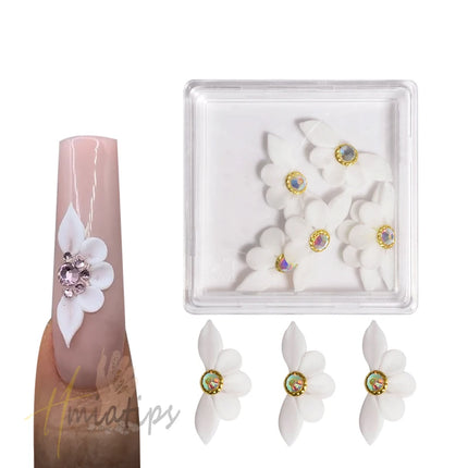 1box Acrylic White Handmade Kawaii nail art charm Stickers 3D  Handmade Acrylic Nail Flowers Decoration