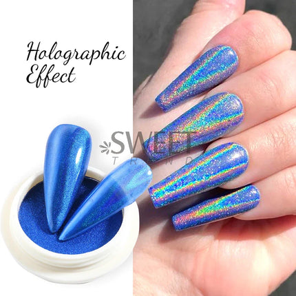 Holographic Chrome Solid Nails Powder Laser Metallic Glitter Rubbing Dust Silver Blue Pigment Iridescent Accessories Decoration