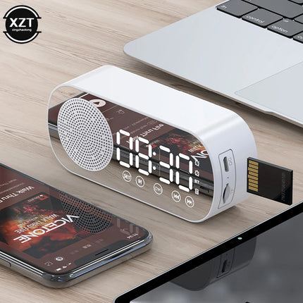 New Wireless Bluetooth Speaker HD Mirror TF Card FM Radio HIFI Music Sound Box Mini Portable Speaker with Clock Alarm Function