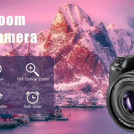 10X Optical Zoom Camera 64MP Digital DSLR Camera for Photography 4K HD Youtube Video Vlog Camcorder Auto Focus Webcam SLR Camera