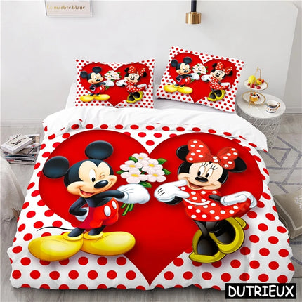 Lovely Mickey Minnie Mouse Duvet Cover & Pillowcase Set Twin Full Queen King Size Bedding Set Soft Comforter Cover Set Bedspread