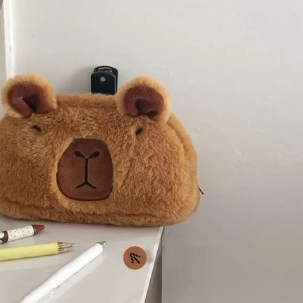 Capybara Pencil Case Plush Pen Bag 3D Plush Pencil Pouch Soft Animal Stationery Cartoon Storage Pen Bag Box School Supplies