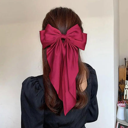 Women Large Bow Ribbon Hairpin Summer Chiffon Big Bowknot Stain Bow Barrettes Women Solid Color Ponytail Clip Hair Accessories