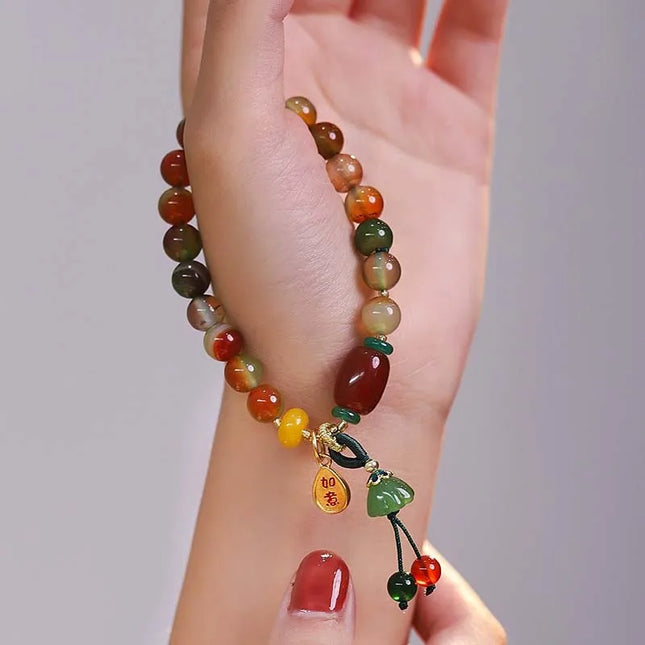 New Chinese Style Colorful Beaded Bracelet For Women Vintage Natural Stone Ethnic Handmade Chain Hand Rope Bracelet Jewelry Gift