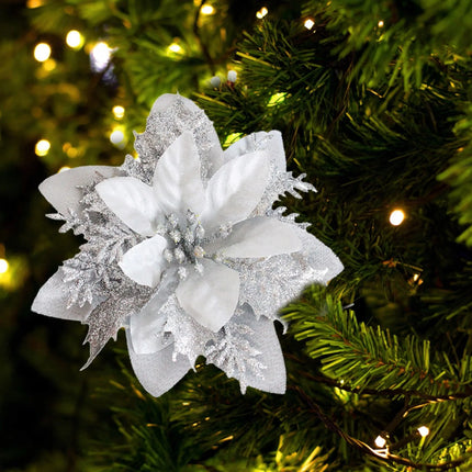 Glitter Artificial Christmas Flowers Xmas Tree Ornaments Merry Christmas Decorations for Home New Year Gift Christmas Decor 2023