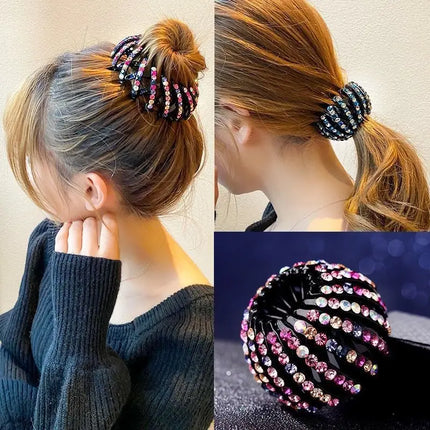 New fashion ladies hair bun crystal hair claw hairpin bird's nest expansion hair accessories female ponytail buckle headwear