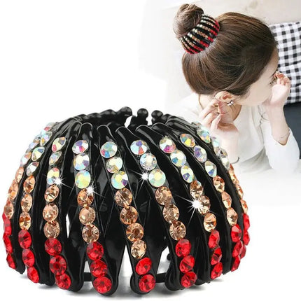 New fashion ladies hair bun crystal hair claw hairpin bird's nest expansion hair accessories female ponytail buckle headwear