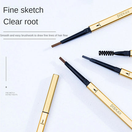 Small Golden Eyebrow Pencil Automatic Rotation Double-headed With Brush Natural Waterproof Sweat-proof Lasting Eyes Makeup