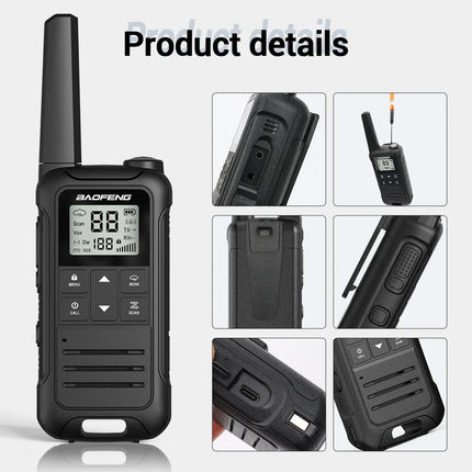 2pcs Baofeng F22 Mini Walkie Talkie PMR FRS Long Range Rechargable Portable Kids Two Way Radio Type-C Charger for Camping Trip