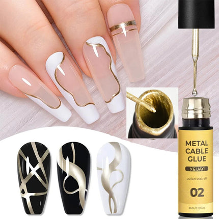 5ml Metallic Painting Nail Gel Liner Polish Build in Thin Brush Soak off UV/LED Gel Polish Bright Mirror Glossy Nail Drawing Gel