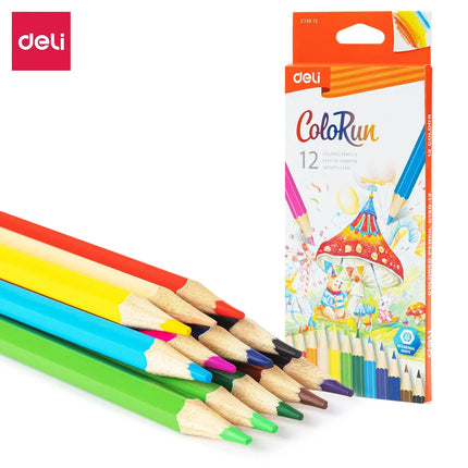 Deli 12 Colors Quality Colored Pencil Durable Refill Students Painting Tool Drawing Stationery Colored Pencils For Art Supplies