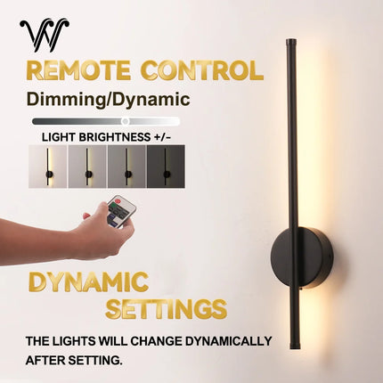 5V Rechargeable LED Wall Light 50cm 80cm Internal Wall Sconce Wireless with Remote Control Bedroom Bedside Lamp Magnetic