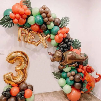 206Pcs Dinosaur Balloon Garland Green Three Rex Dinosaur foil Globo Orange Green Balloons Arch for Birthday Baby Showe Decoratio