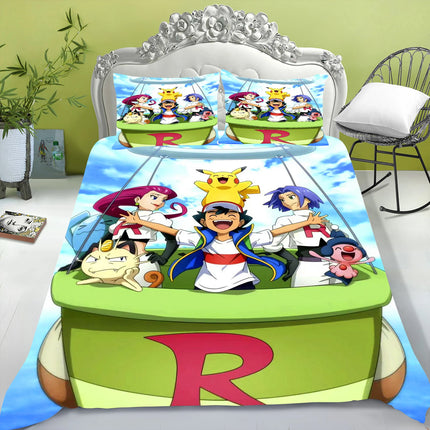 Electric Mouse Cartoon Pikachu Duvet Cover Home Blue Printed Pillowcase Set Adult Bedroom Children Comforter Bedding