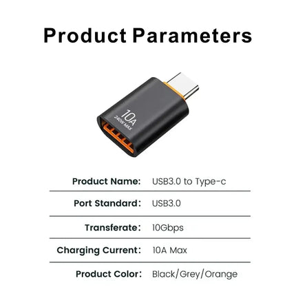 10A OTG Type C Female to USB A Male USB 3.0 to Type-C Converter  Fast Charging Data Adapter for Laptop Xiaomi Samsung Oneplus