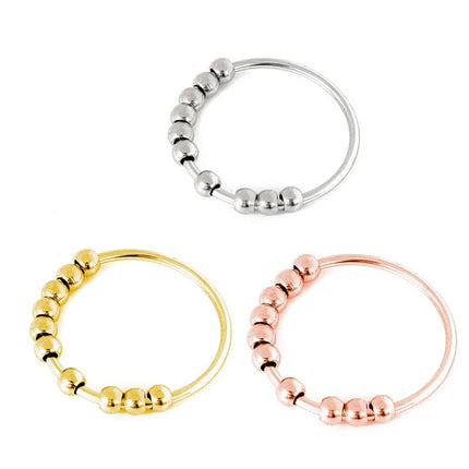 Anti Stress Anxiety Ring Trendy Stainless Steel Beads Ring Fidget Ring Rotate Freely Spinner Ring Toy for Girl Women