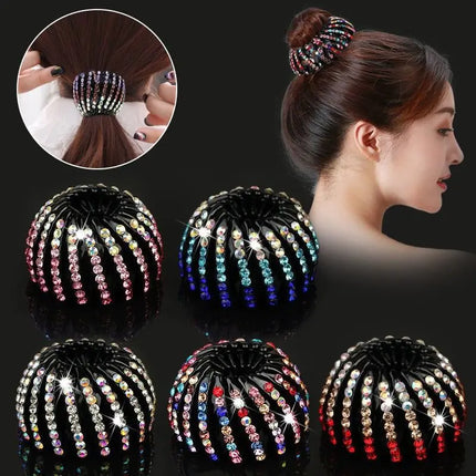 New fashion ladies hair bun crystal hair claw hairpin bird's nest expansion hair accessories female ponytail buckle headwear