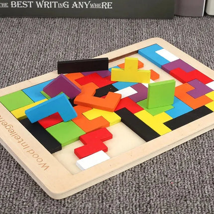 1 Set Wooden Puzzle Thinking Logic Square Toy Puzzle Challenging Burn the brain Baby Early Education Fun Parent child games