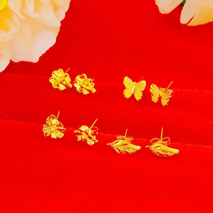 Golden Butterfly and Clover Stud Earrings - Women's Fashion Jewelry Gift