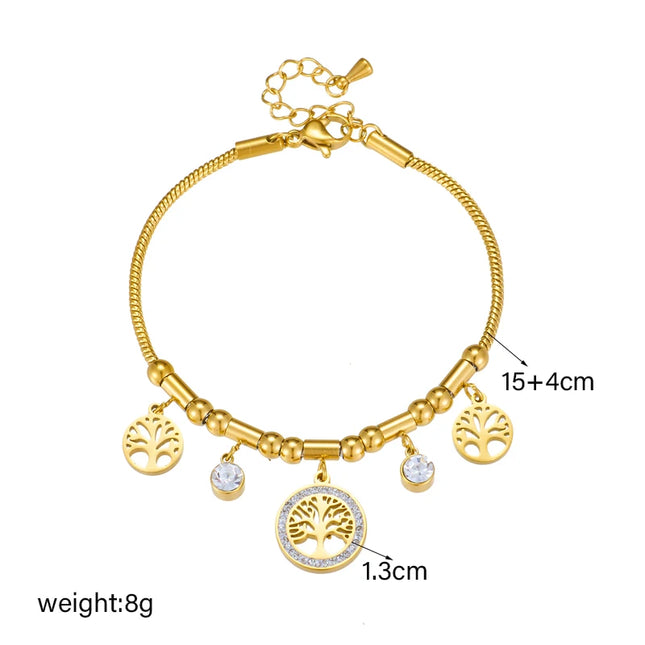 DIEYURO 316L Stainless Steel Round Tree White Zircon Charm Bracelet For Women Girl New Fashion Non-fading Jewelry Gift Party