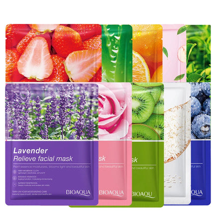 30PCS/Lot BIOAQUA Skin Care Sheet Mask Aloe Olives Pomegranate Seaweed Batch Facial Mask Korean Face Care Green Tea Mask