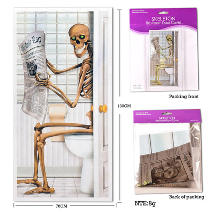 Halloween decorations, props, skeletons, horror bombs, and posters on the doors of the day of the dead