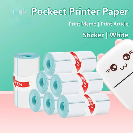 Print Paper Mini Portable Thermal Printer Paper Sticker | White Thermal Paper Photo Pocket Thermal Printer 57mm Printing Paper