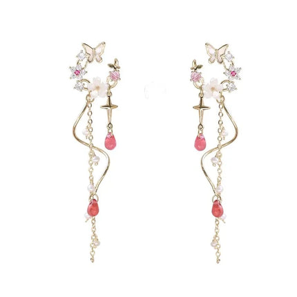 Flower Butterfly Long Tassel Earrings for Women Fashion Personality Cute Summer Daily Accessories Party Jewelry Birthday Gift