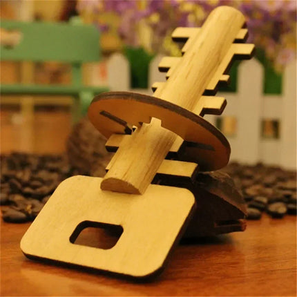 Intelligent Unlock Toy Wooden Kong Ming Lock Brain Teaser Puzzle Key IQ Thinking Test Montessori Kids Adult Decompression Games