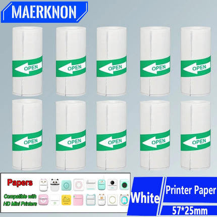 Thermal Printing Paper 10 Rolls White Self-adhesive 57mm Label Sticker Photo for Wireless Photo Inkless Mini Printer Paper Kids