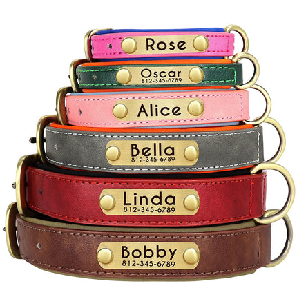 Custom Leather Dog Collar Soft Padded Dog Collars Personalized Pet ID Necklace Free Engraved Name Paw For Small Medium Dogs Pug