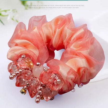 Bow Hair Fantaisie Tie  Elastic Hair Bands  Yarn Silk Flower  Headdress Elastique Cheveux Fille for Hair Accessories Woman