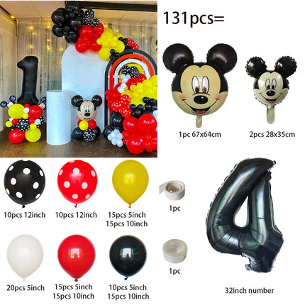 131pcs Disney Balloon Set Mickey Minnie Head Aluminum Balon 32 Inch Black Digital Ballon Baby Shower Happy Birthday Decoations