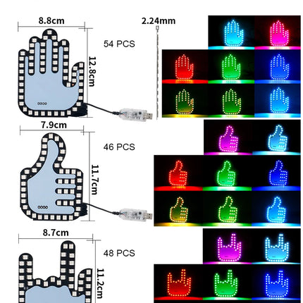 New LED Illuminated Gesture Light Car Finger Light With Remote Road Rage Signs Middle Finger Gesture Light Hand Lamp Three Model