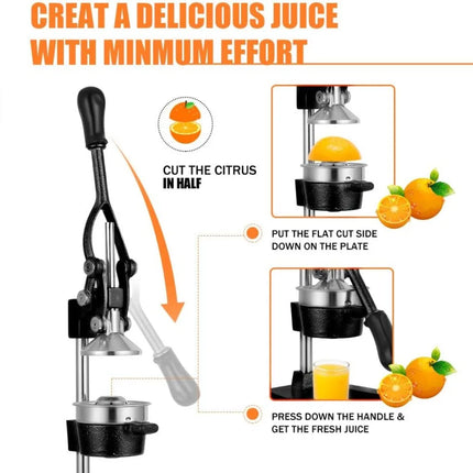 Commercial Heavy Duty Cast Iron Hand Press Manual Orange Citrus Lemon Lime Grapefruit Pomegranate Fruit Juice Squeezer Machine