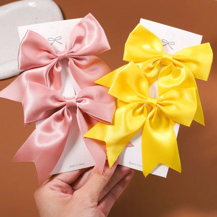 2pcs/set Solid Color Ribbon Grosgrain Bows Hair Clip for Kids Girls Hairpins Barrettes Handmade Baby Headwear Hair Accessories