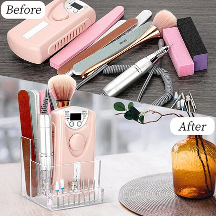 Transparent Nail Storage Box For Electric Manicure Drill Rack Nails Drills Storage Multi-Scene Use Profesional Manicure Tools