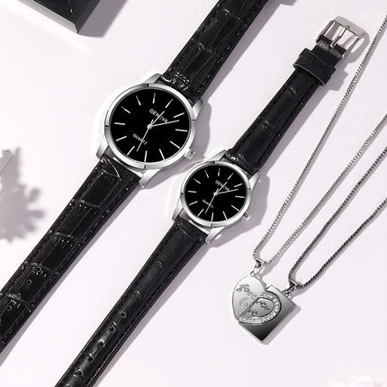 4pcs Minimalist Couple Watch for Male and Female Students, Casual and Fashionable Versatile Quartz Watch+couple Necklace