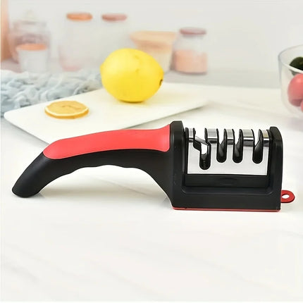 4-Stage Kitchen Knife Sharpener - Diamond & Ceramic Rods, Tungsten Steel Blades - Easy Manual Sharpening Tool for Home Use