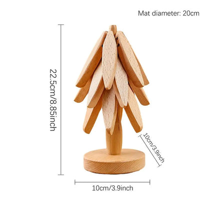Wooden Trivets for Hot Dishes Folding Tree Shape Black Walnut Table Mat Holders Heat Insulated Pad Set Coasters for Pots