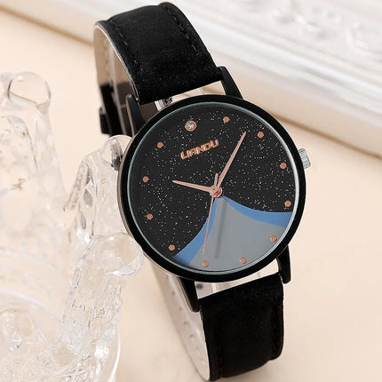 1pc Women Quartz Watch With Qpc Heart Bracelet Fashion Casual Round Pointer Quartz Watch Dainty Black Heart Bracelet Set