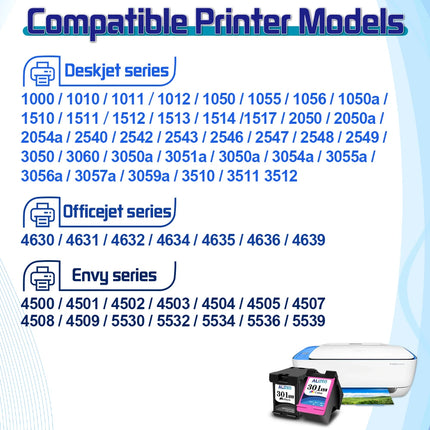 Alizeo Ink Cartridge 301XL  For HP 301 XL  Remanufactured Replacement  Deskjet 1000 1010 1011 1012 1050 1051 1055 1056 1050a