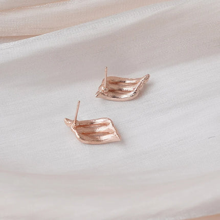 Crystal Winged Rose Gold Stud Earrings - Geometric Rhinestone Ear Jewelry