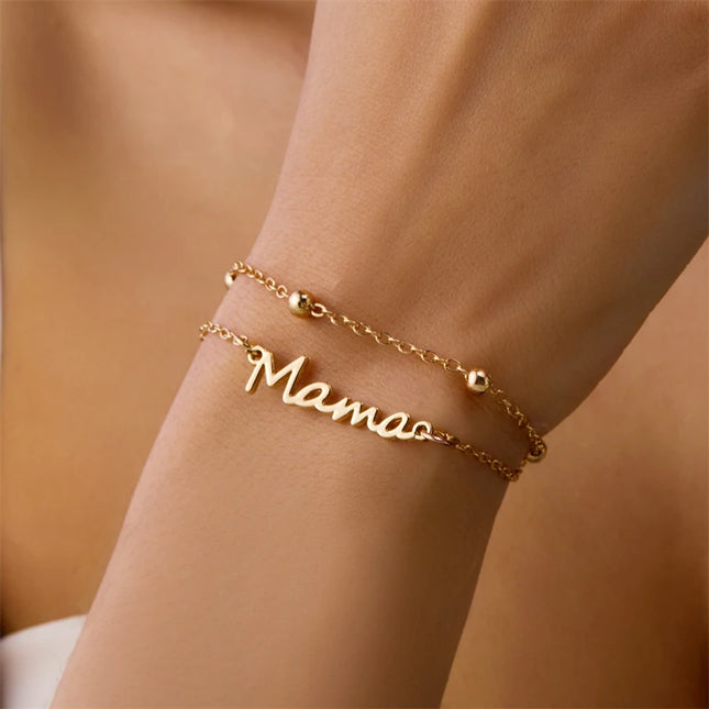 Mama Letter Charm Bracelets for Women Girls Fashion Stainless Steel Link Chains Fine Jewelry Party Gifts Mum Mother's Day Lover