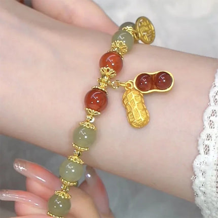 Chinese Style Lovely Beaded Bracelet Exquisite Lucky Wrist Chain Peanut Pendant Bangle Fashion Jewelry For Women Gifts