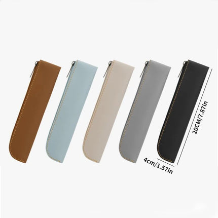 Simple Pen Sleeve PU Leather Mini Small Pen Bag Zipper Pencil Pouch Stationery Fountain Pen Holder Case Student School Supplies