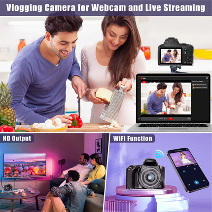 4K 64MP WiFi Digital Camera for Photography Video Camera with Flash,HDMI Output Livestream Vlog 10X Optical Zoom SLR Webcam